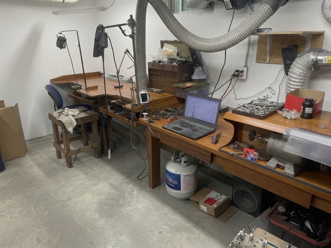Crucible Pewter workshop bench and tools